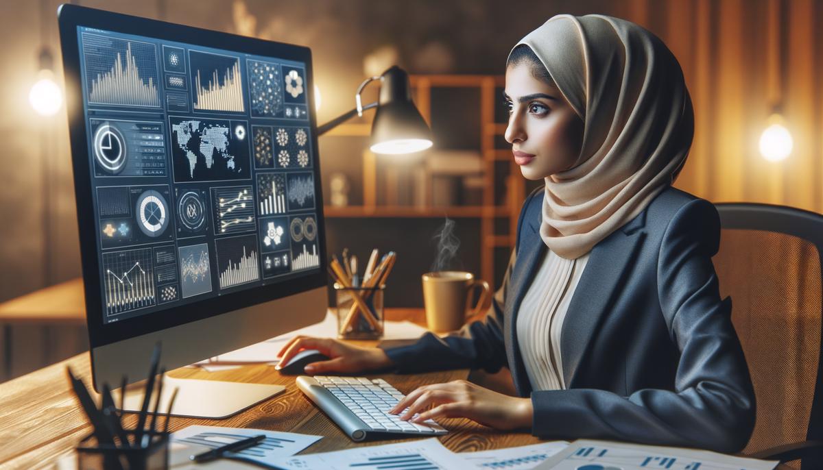 Image of a person looking at analytics reports on a computer screen