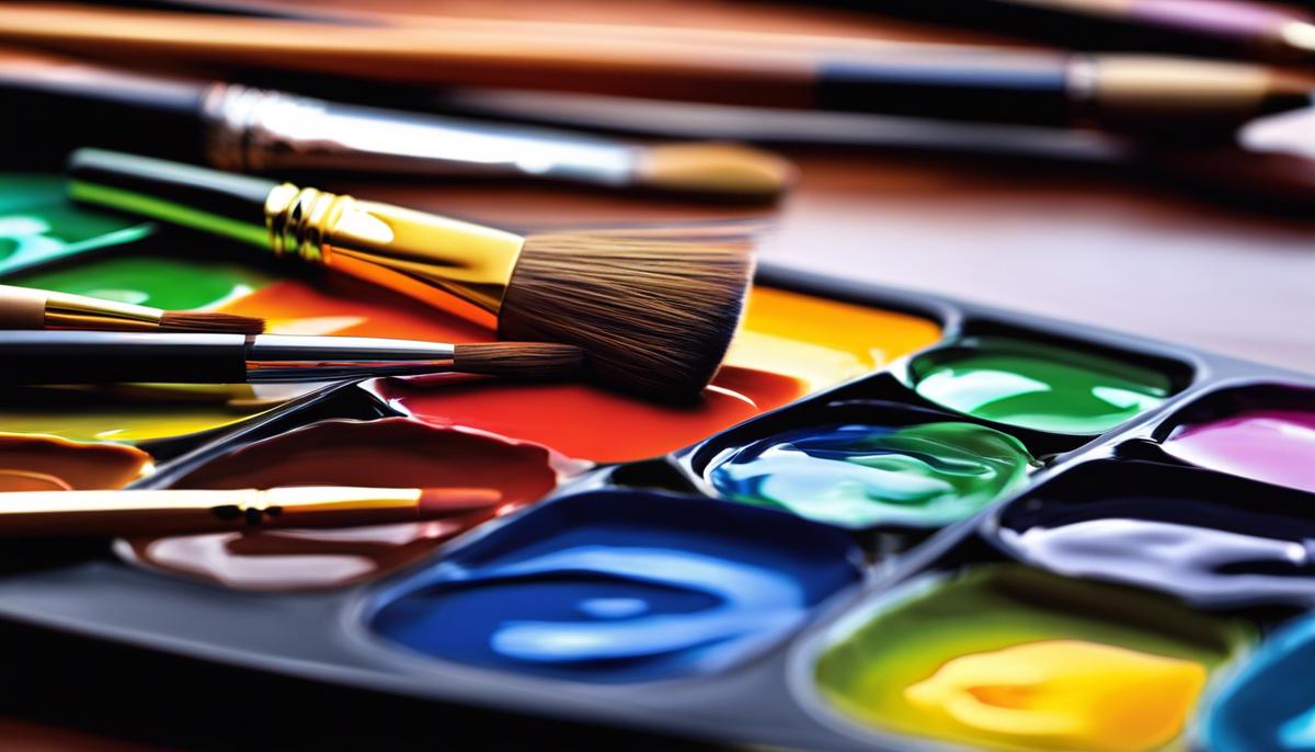 A digital image of an artist's palette and paintbrushes, representing art and email marketing