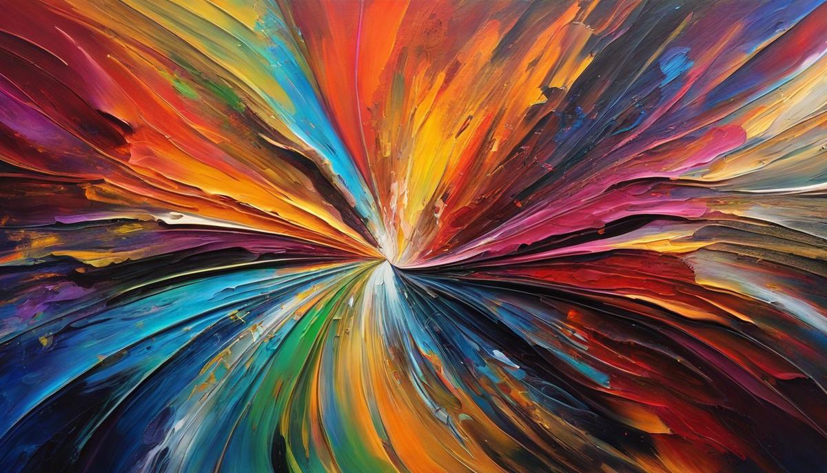 Abstract painting with vibrant colors and intricate patterns