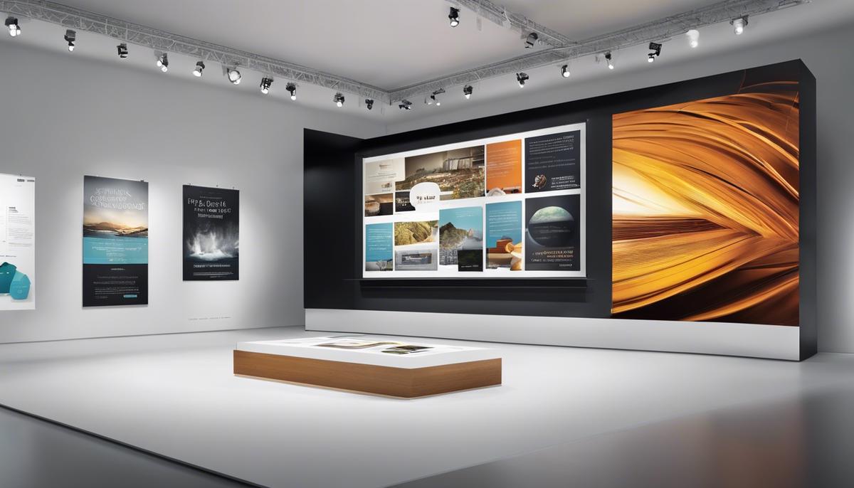 Image of an art exhibition showcasing multimedia elements in an email campaign, with captivating videos, intriguing infographics, and clickable animations.