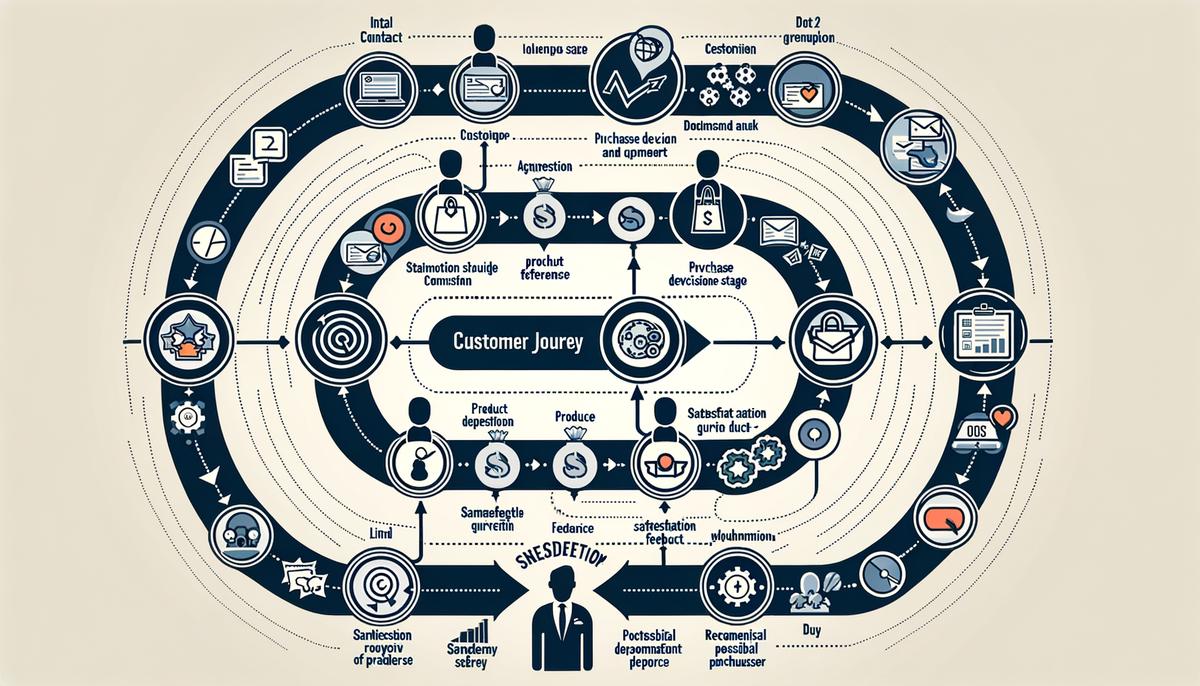 A diagram showing the various stages of a customer journey mapped out visually