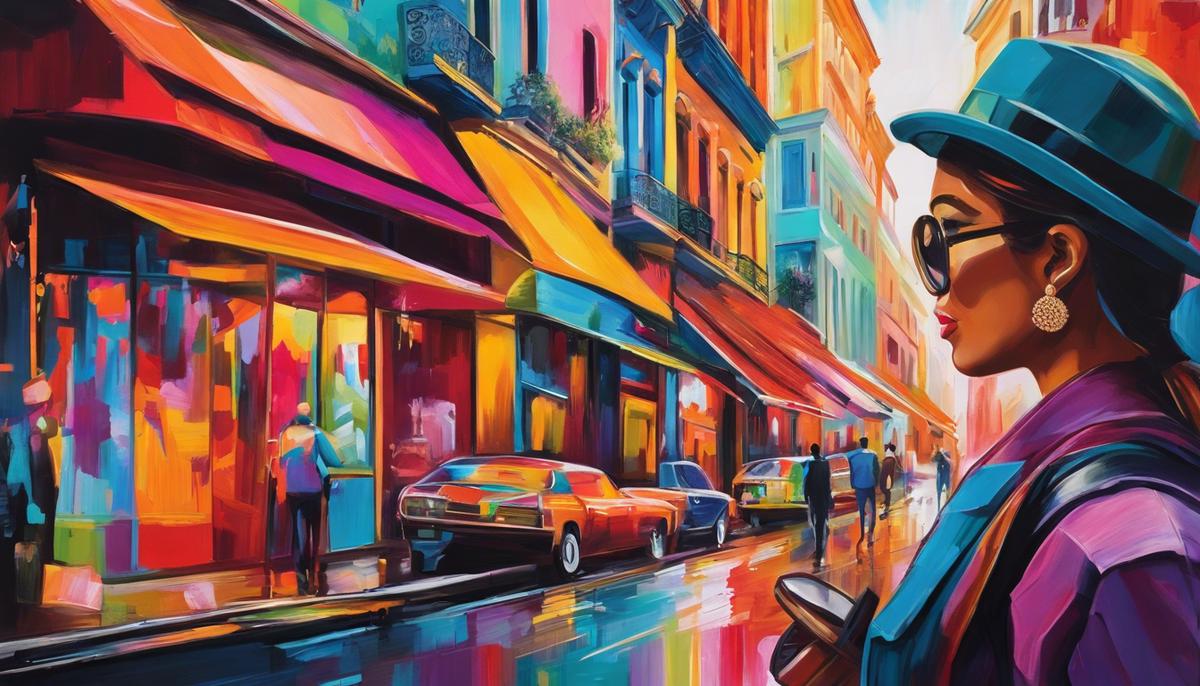 A colorful painting of influencer marketing with various brushstrokes and vibrant hues