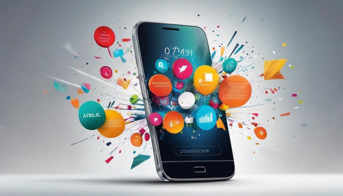 Image depicting the concept of personalization in mobile marketing, showing a mobile phone with personalized elements and artistic brushstrokes.