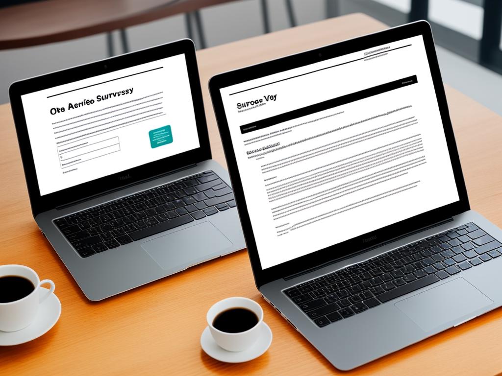 A laptop with a survey form on the screen, representing the concept of designing effective online surveys