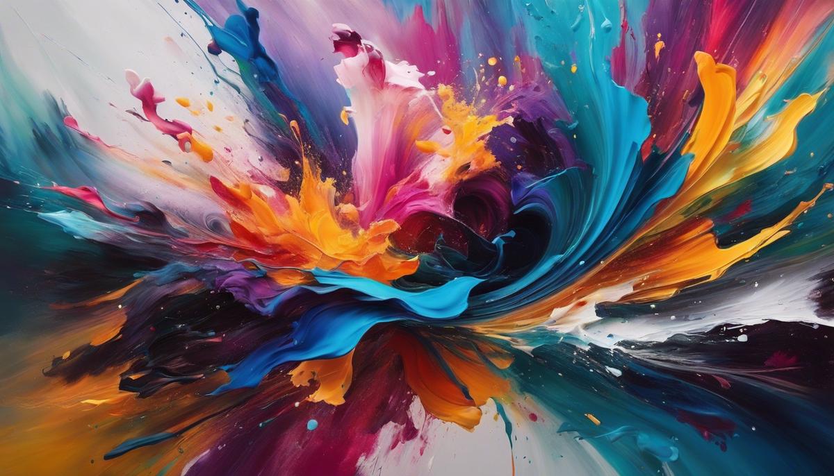 Image of an abstract painting with vibrant colors and dynamic brushstrokes, representing the fluid nature of the UX design process